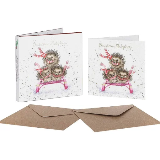 'sledgehogs' Set Of 8 Luxury Gold Foiled Christmas Cards>Wrendale Best Sale