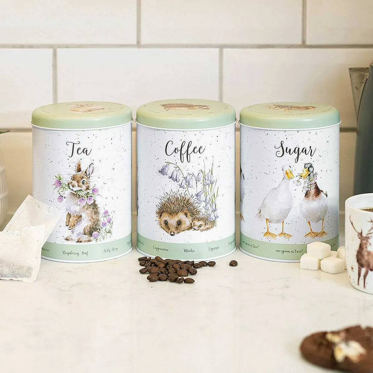 'The Country Set' Green Tea, Coffee & Sugar Canisters Set>Wrendale Sale