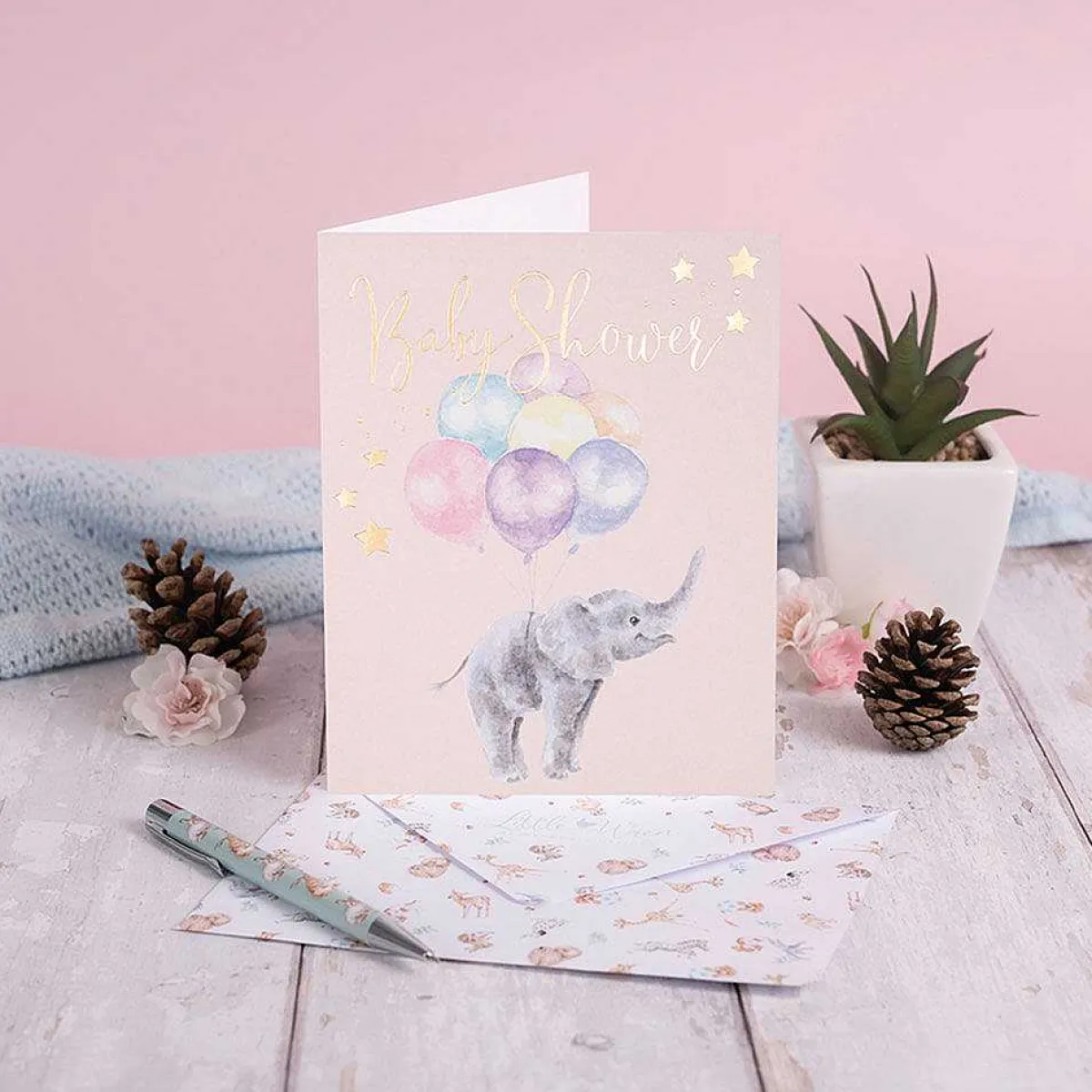 Up And Away Elephant Baby Shower Card>Wrendale Cheap