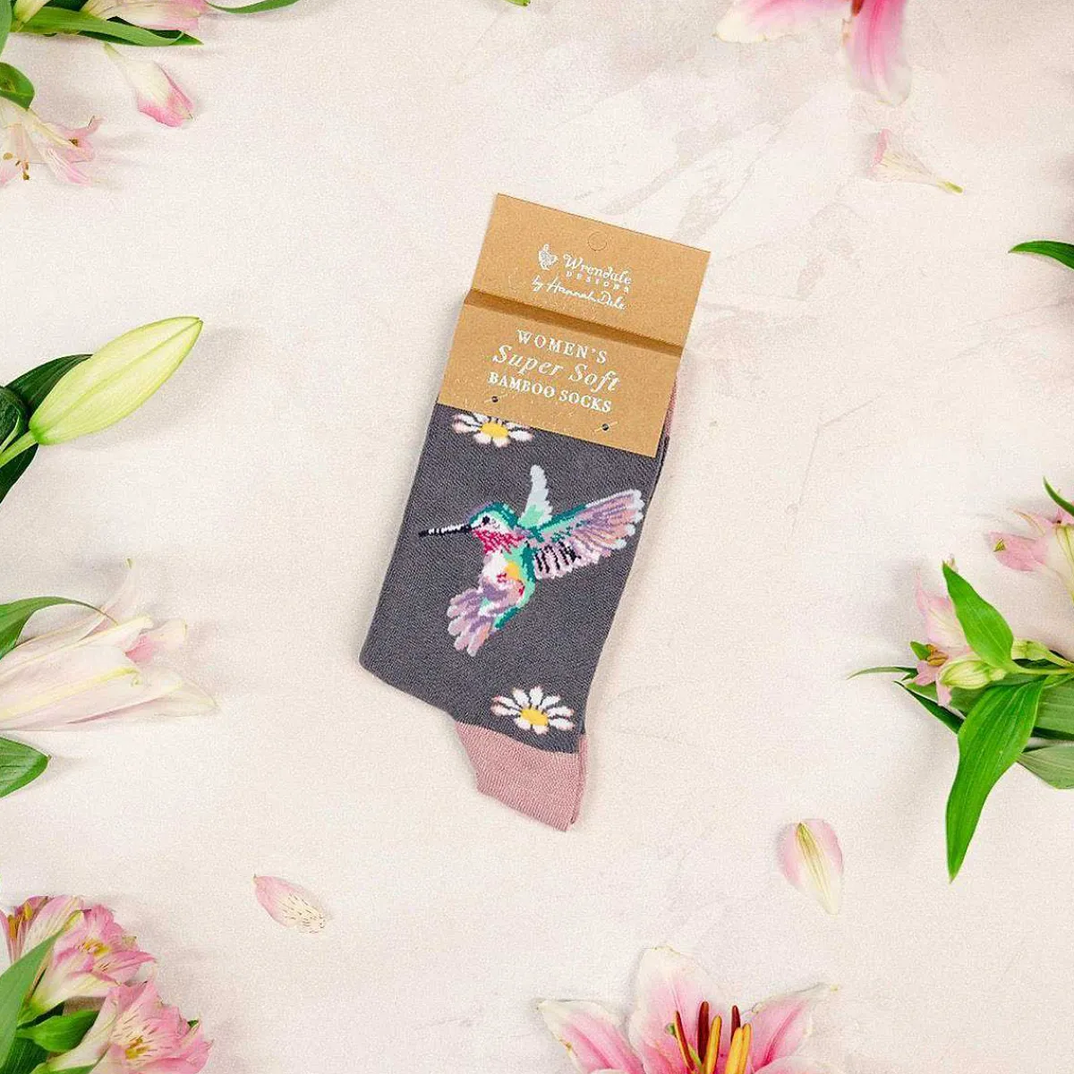 'Wisteria Wishes' Hummingbird Purple Women's Bamboo Socks>Wrendale Shop