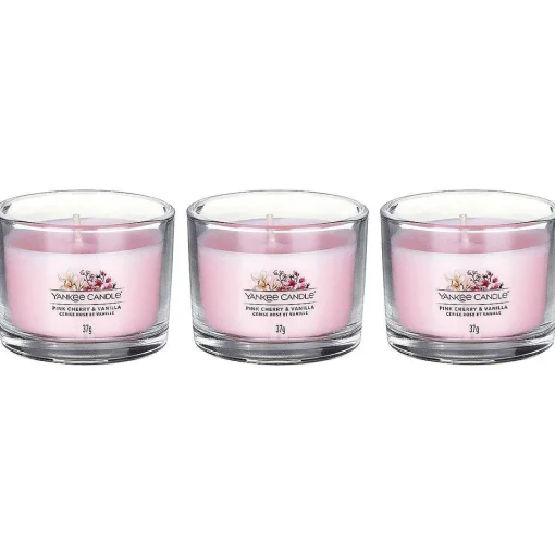 Pink Cherry Vanilla Set Of Three Signature Filled Votives>Yankee Candle Sale