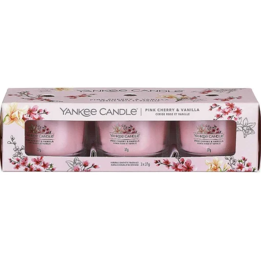 Pink Cherry Vanilla Set Of Three Signature Filled Votives>Yankee Candle Sale