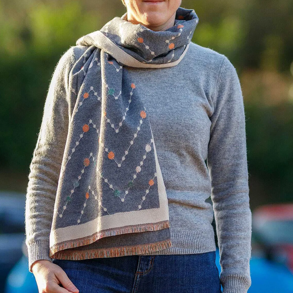 Grey And Cream Cosmic Zig Zag Scarf>Zelly Store